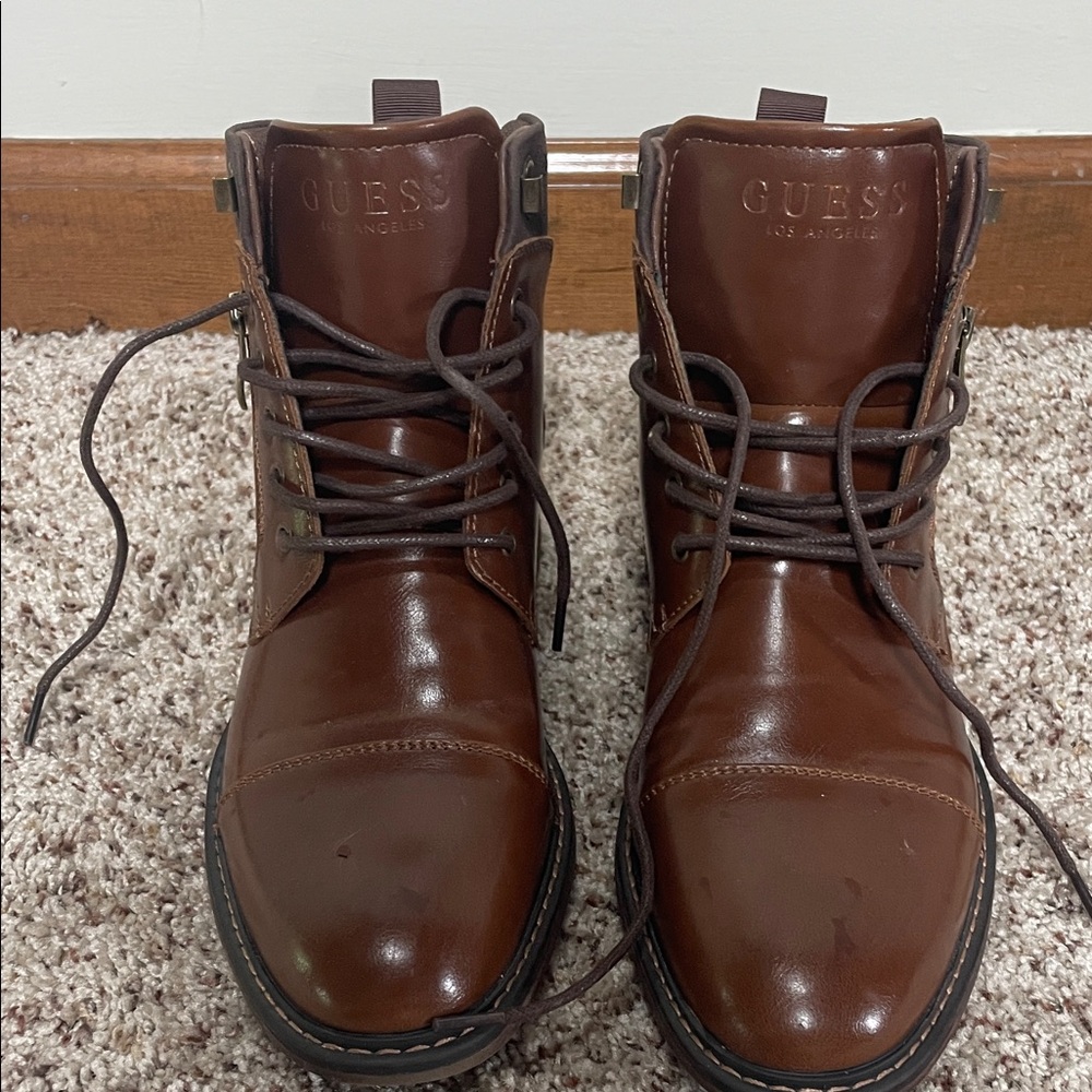 GUESS Men's Dark Brown Leather Boots